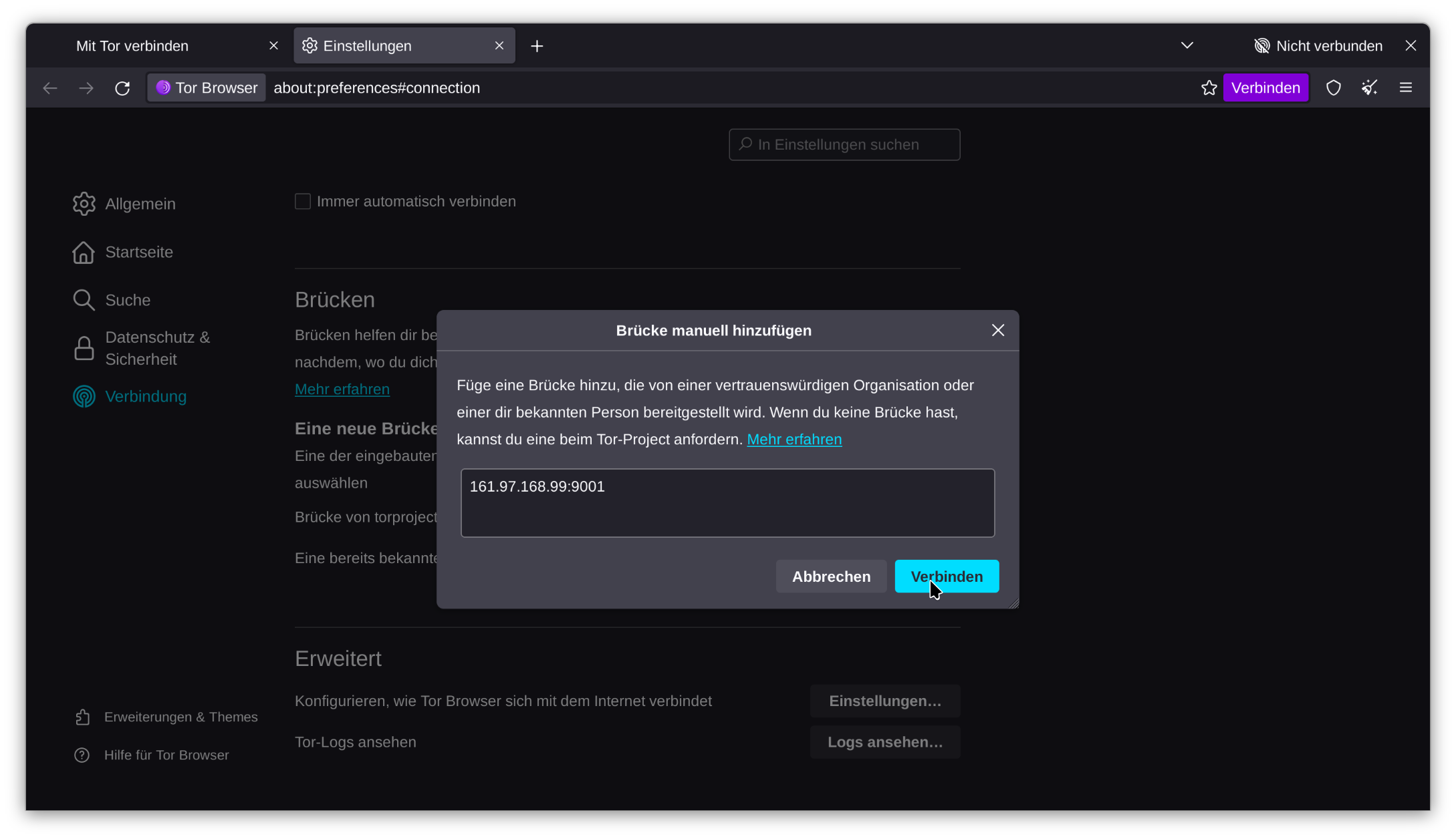 Image showing the tor browser relay settings page