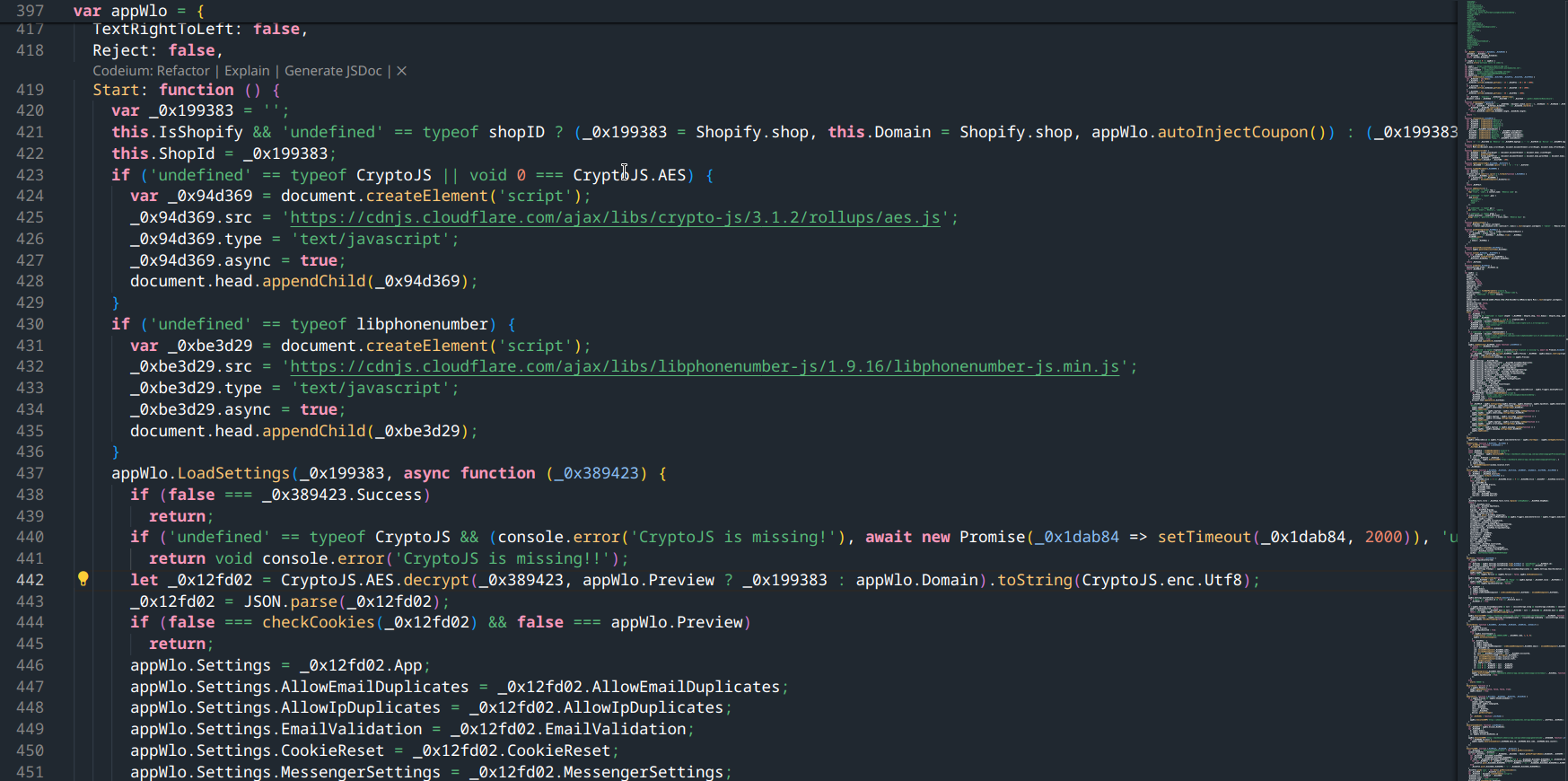 Code showing the decryption mechanism of the options